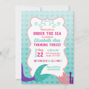 Invitation Mermaid Queue Sous L'Invitation D'Anniversaire En 