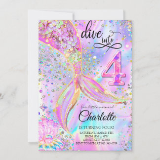 Invitation Mermaid rose violet Anniversaire Plongée dans quat