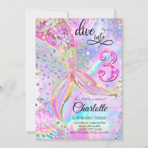Invitation Mermaid rose violet Anniversaire Plongée dans troi