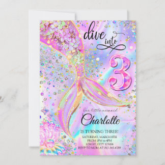 Invitation Mermaid rose violet Anniversaire Plongée dans troi