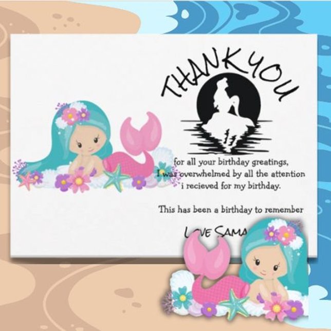 Invitation Mermaid rose violet Merci de fête d'anniversaire (Show your gratitude with a heartfelt Mermaid Pink Purple Birthday Party thank you. )