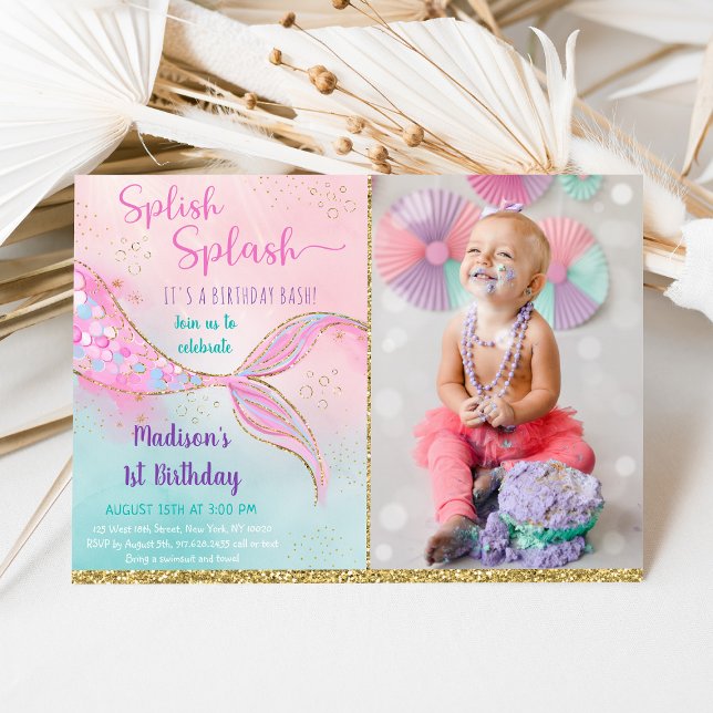 Invitation Mermaid rose violet premier anniversaire (Créateur téléchargé)