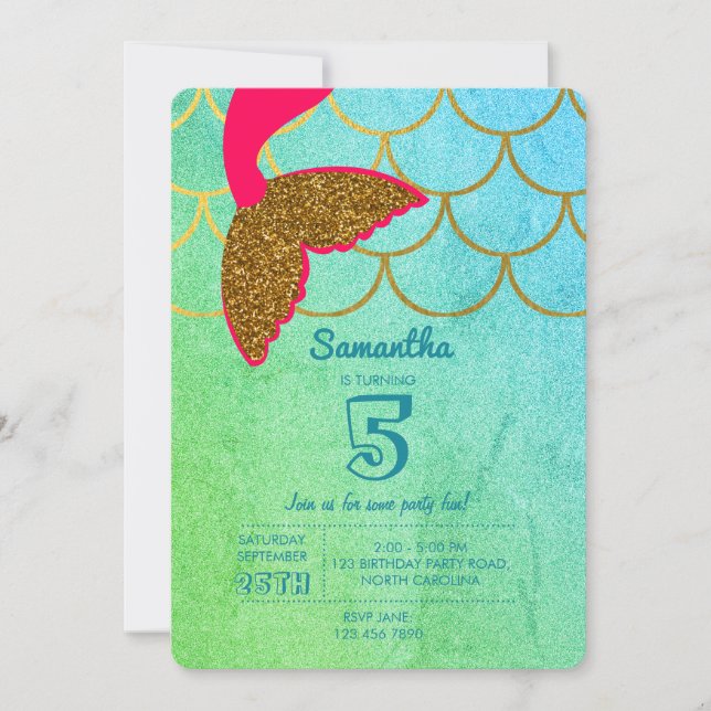 Invitation Mermaid Scales Turquoise Turquoise Parties scintil (Devant)