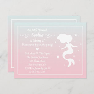 Invitation Mermaid Silhouette rose bleu Ombre fête d'annivers