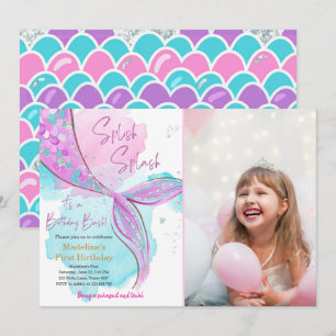 Invitation Mermaid Splish Pool Party Fille Anniversaire Inv