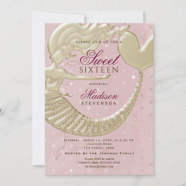 Invitation Mermaid Sweet 16 Anniversaire (Devant)