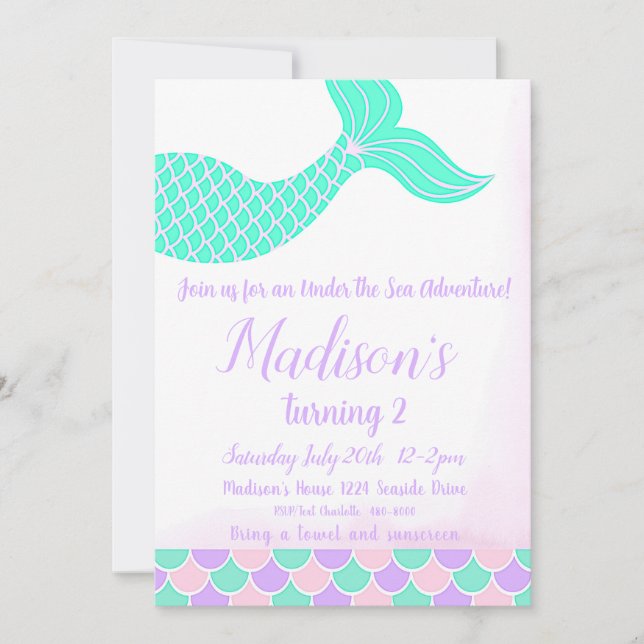Invitation Mermaid Tail 2e anniversaire (Devant)
