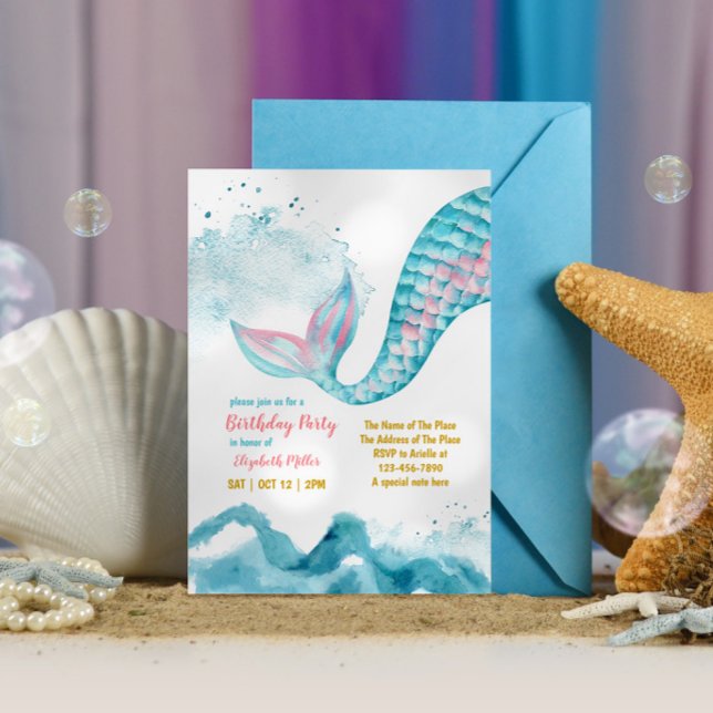 Invitation Mermaid Tail Baby Girl Thème Anniversaire Fête (Créateur téléchargé)