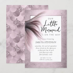 Invitation Mermaid Tail Mauve Dusty Rose rose Faux Shimmer