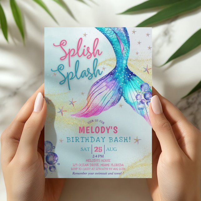 Invitation Mermaid Tail Parties scintillant Splish Splash ann (Créateur téléchargé)