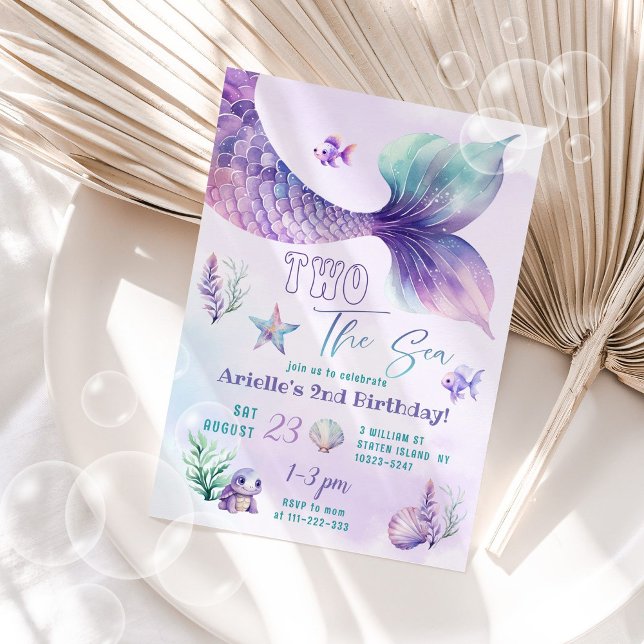 Invitation Mermaid tail Two the Sea 2nd Birthday party (Créateur téléchargé)
