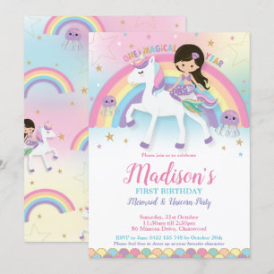 Invitation Mermaid Unicorn 1er fête d'anniversaire