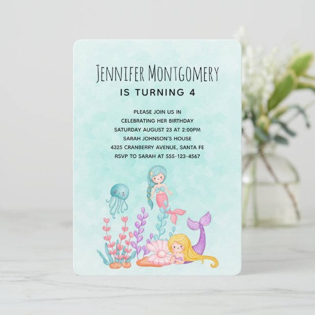 Invitation Mermaids et méduses sous la mer Anniversaire (Debout devant)