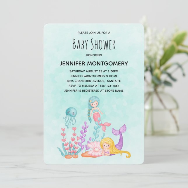 Invitation Mermaids et méduses sous le Baby shower marin (Debout devant)