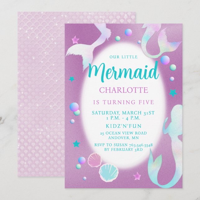Invitation Mermaids Rainbow Iridescente Parties scintillant A (Devant / Derrière)