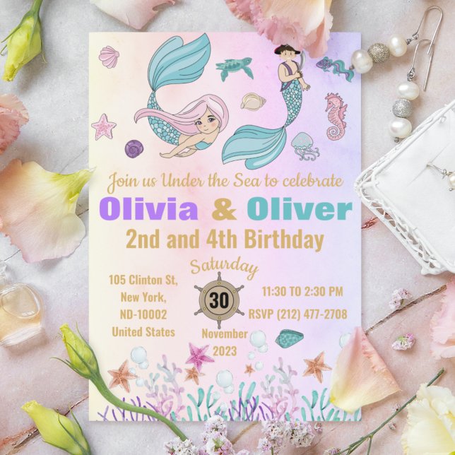 Invitation Mermaigre et Pirates de Cute Twins Fête d'annivers (Créateur téléchargé)