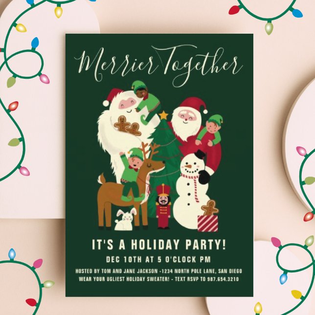 Invitation Merrier Together Père Noël Friends Holiday Invitat (Créateur téléchargé)