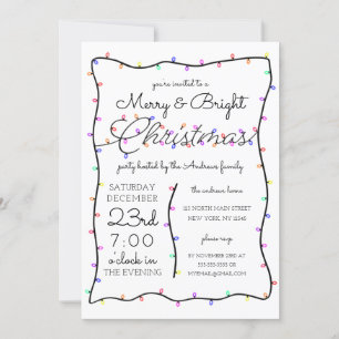 Invitation Merry and Bright Neon Glow Lights Border Christmas