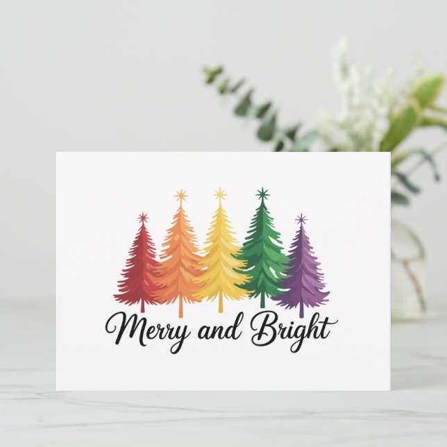 Invitation Merry And Bright Rainbow Christmas Tree Gay LGBTQ  (Debout devant)