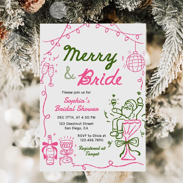 Invitation Merry & Bride Hand Drawn Christmas Bridal Shower (Créateur téléchargé)