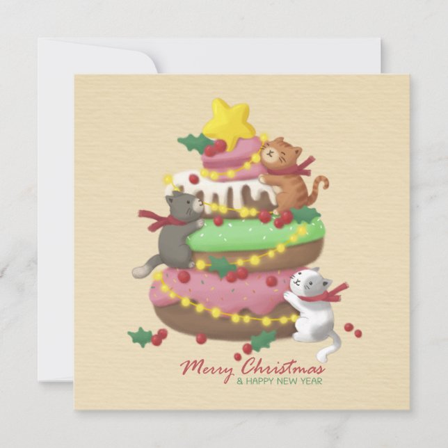 Invitation Merry Christmas: Cats & Sweets Illustration (Devant)