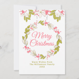 Invitation Merry Christmas Watercolor Wreath and Berries