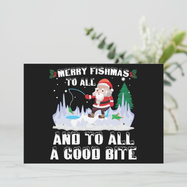 Invitation Merry Fishmas Funny Pêcheur de poisson Xmas (Debout devant)