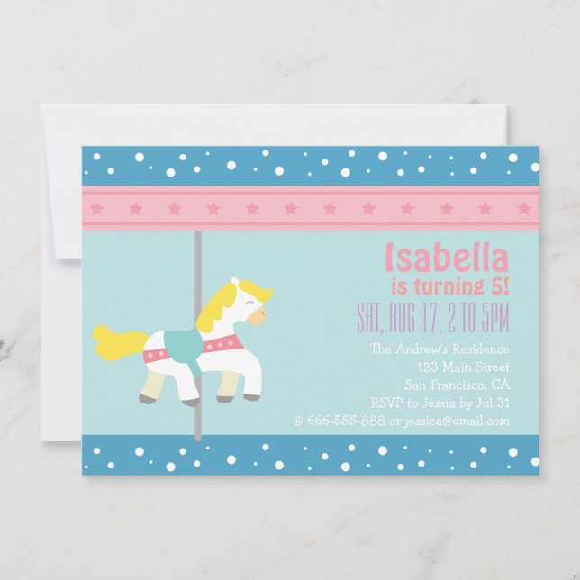 Invitation Merry Go Round, Fête d'anniversaire du Carousel (Devant)