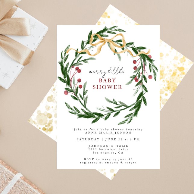 Invitation Merry Little Baby Shower Winter Botanical & Gold (Créateur téléchargé)