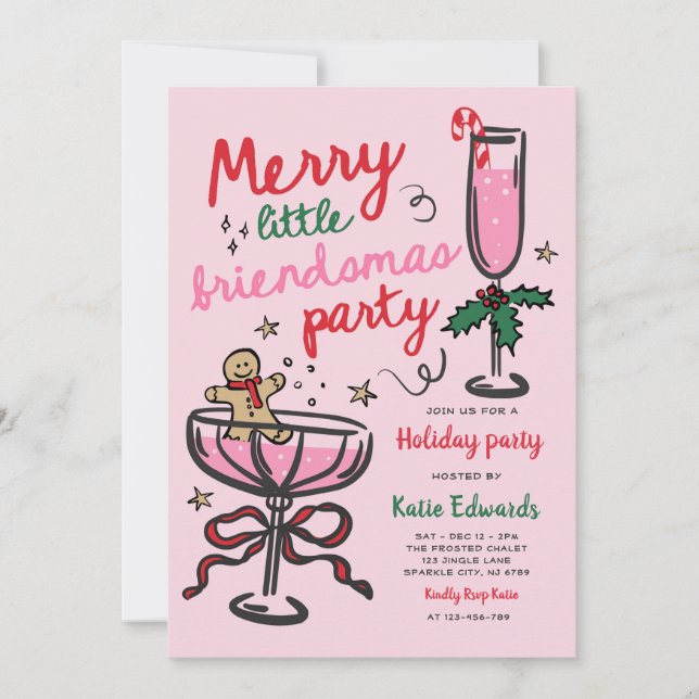 Invitation Merry Little Friendsmas Christmas Cocktail Party (Devant)
