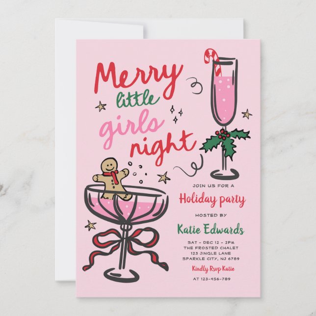 Invitation Merry Little Girls Night Christmas Cocktail Party (Devant)