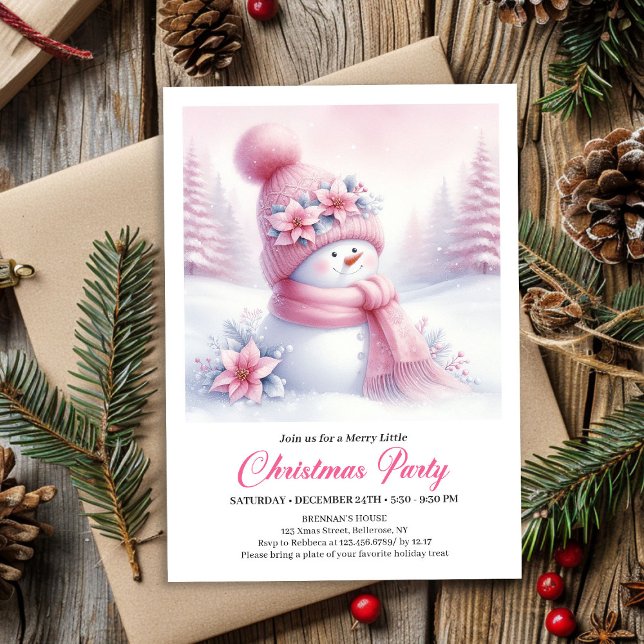 Invitation Merry Pink Snowman Editable Christmas Invite Digit (Merry Pink Snowman Editable Christmas Invite Download File)