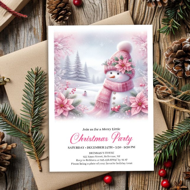 Invitation Merry Pink Snowman Editable Christmas Kids Invite  (Merry Pink Snowman Editable Christmas Kids Invite Digital)