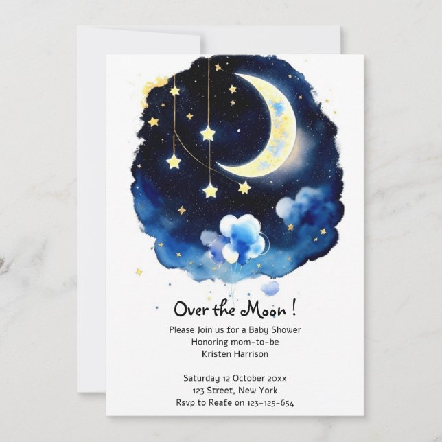 Invitation Merveilles célestes : Lune et étoiles Baby shower  (Devant)