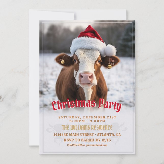 Invitation Merveilleuse vache de Noël (Devant)