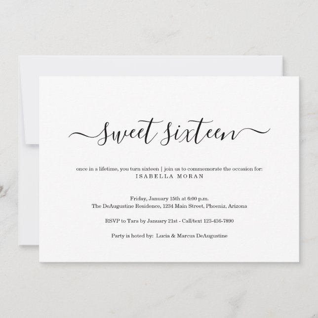 Invitation Merveilleusement simple Sweet sixteen fête d'anniv (Devant)