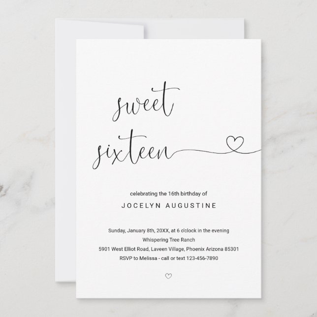 Invitation Merveilleusement simple Sweet sixteen fête d'anniv (Devant)