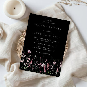 Invitation Merveilleux Fleurs sauvages Élégant Mariage noir