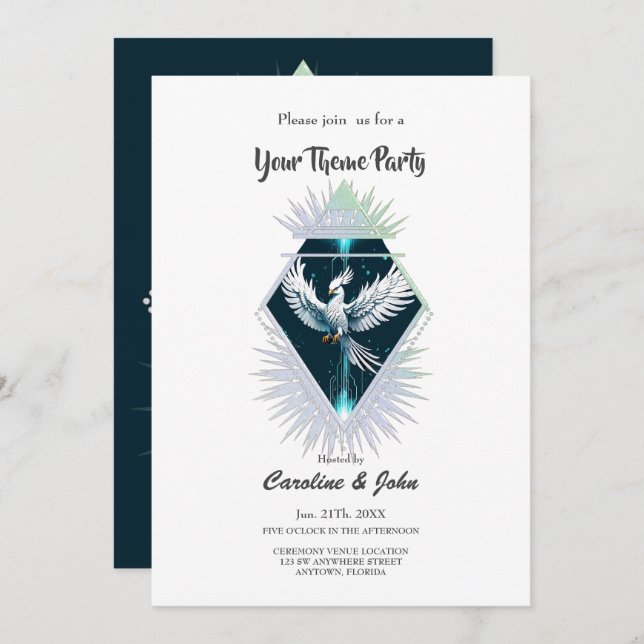 Invitation Merveilleux imaginaire blanc phoenix. (Devant / Derrière)