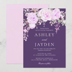 Invitation Merveilleux Mariage Floral Violet & Violet