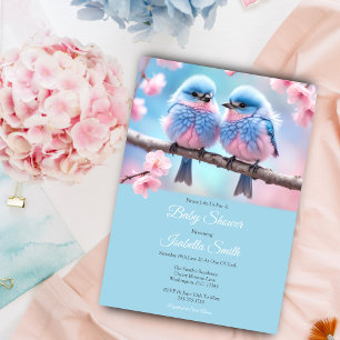Invitation Merveilleux Oiseaux Bleus et Bébé Fleur de Cerisi