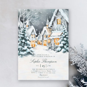 Invitation Merveilleux Paysage hivernal aquarelle bébé Froid