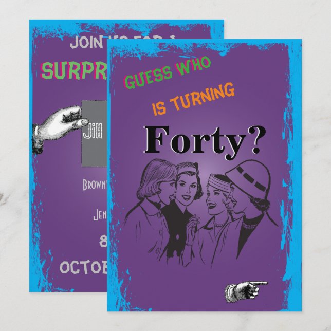 Invitation Mesdames Surprise 40e anniversaire Retro Vintage (Devant / Derrière)