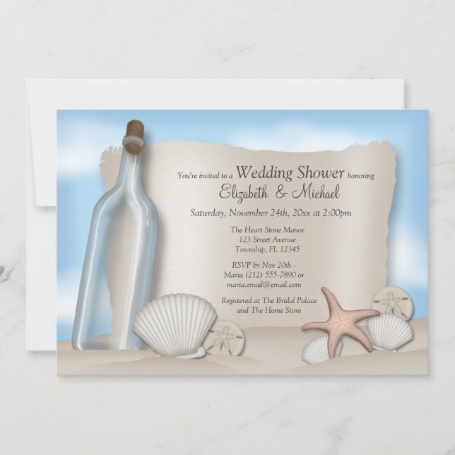 Invitation Message Bottle Fête des mariées de plage de Couple (Devant)