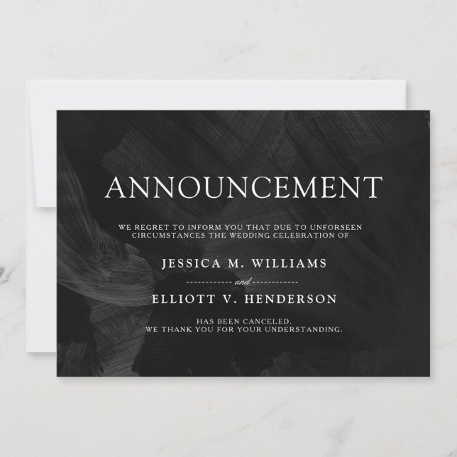 Invitation Message d'annulation du mariage Noir formel (Devant)