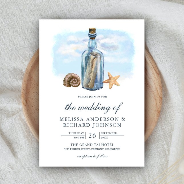 Invitation Message dans une bouteille Rustique Mariage nautiq (Créateur téléchargé)
