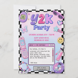 Invitation Message rose personnalisé pour un anniversaire Y2K