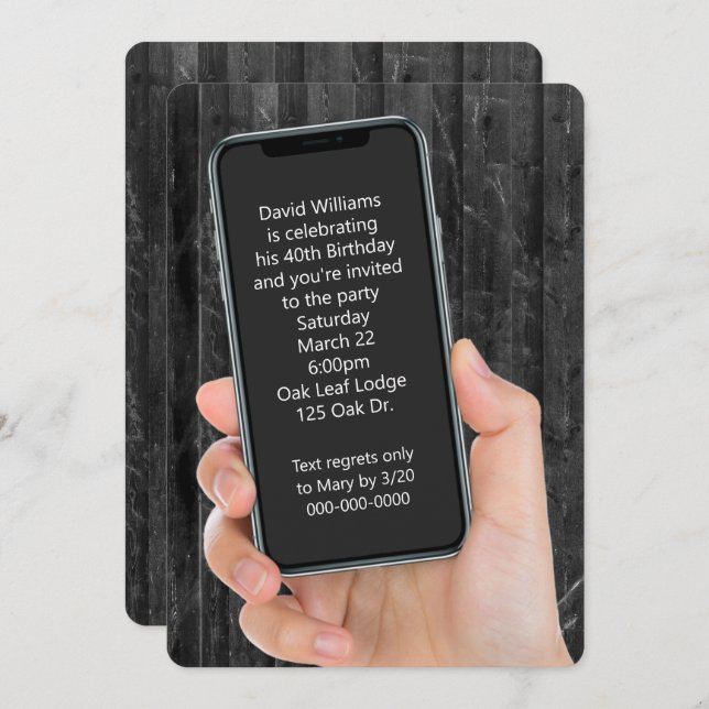 Invitation Message texte de la fête du 40e anniversaire (Devant / Derrière)