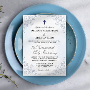 Invitation Messe de Mariage Catholique Floral à l'Aquarelle É