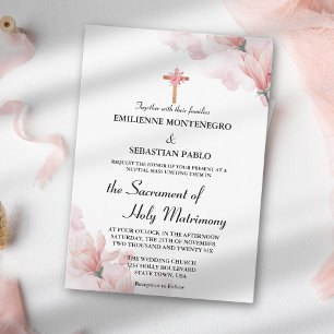 Invitation Messe de Mariage Catholique Florale Rose Clair Élé